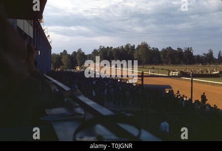 Grande tribune remplie de spectateurs juste avant une course commence, à l'Hippodrome de Bel Air à Bel Air, le Maryland, le 22 septembre 1948. La piste fermée en 1960 et est aujourd'hui l'emplacement de la Harford Mall. () Banque D'Images