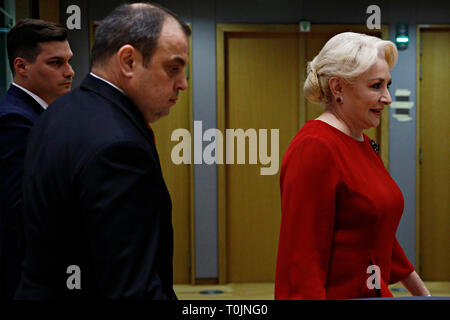 Bruxelles, Belgique. Le 20 mars 2019. Le premier ministre de la Roumanie en Dancile Viorica assiste à l'Union européenne Sommet Social Tripartite. Alexandros Michailidis/Alamy Live News Banque D'Images