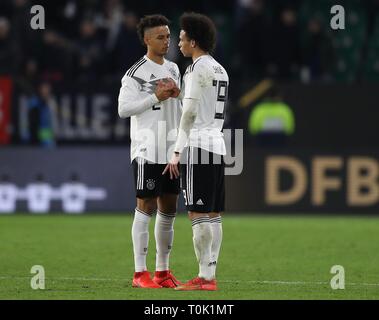 Wolfsburg, Allemagne. Mar 21, 2019. firo : 20.03.2019, Football, 2018/2019, Landerspiel : Équipe nationale : Allemagne - Serbie 1 : 1 Leroy Sane et Thilo Kehrer | utilisée dans le monde entier : dpa Crédit/Alamy Live News Banque D'Images