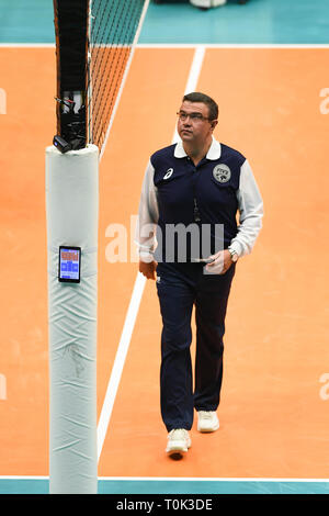 Candy Arena, Monza, Italie. 20 mars, 2019. Volleyball CEV Challenge Cup, les hommes, finale 1ère manche. arbitre Nikola Micevski pendant le match entre Monza et Volley Vero à Belgorod Azeitao les bonbons Arena de l'Italie. Credit : Claudio Grassi/Alamy Live News Banque D'Images