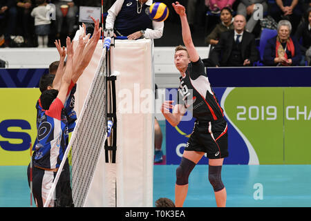 Candy Arena, Monza, Italie. 20 mars, 2019. Volleyball CEV Challenge Cup, les hommes, finale 1ère manche. Denis Zemchenok d'Azeitao de Belgorod pendant le match entre Monza et Volley Vero à Belgorod Azeitao les bonbons Arena de l'Italie. Credit : Claudio Grassi/Alamy Live News Banque D'Images