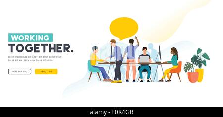 Un concept d'équipe avec un groupe de travail joyeux collègues et amis qui travaillent ensemble - le succès de l'équipe d'affaires. Vector illustration. Illustration de Vecteur