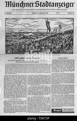 Presse, Magazines / journaux, 'Münchner Stadtanzeiger", n° 39, Munich, 23.9.1960, 150 ans, de l'Oktoberfest , Additional-Rights Clearance-Info-Not-Available- Banque D'Images