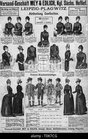 La publicité, la mode, la mode, magasin de Mey & Edlich vente par correspondance, les fournisseurs à la Cour Royale de Saxe, Leipzig Plagwitz -, la publicité de 'Illustrirte Zeitung", 17.3.1888, Additional-Rights Clearance-Info-Not-Available- Banque D'Images