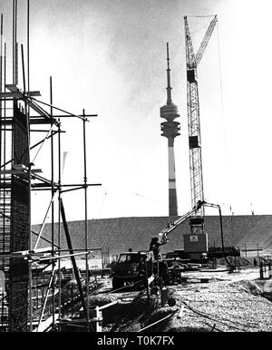 Géographie / voyage, Allemagne, Munich, le stade des Jeux Olympiques, le Stade olympique, site de construction, août 1969, Additional-Rights Clearance-Info-Not-Available- Banque D'Images