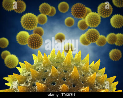 L'allergie au pollen est également connu sous le nom de rhume des foins ou rhinite allergique, grains de pollen microscopique Banque D'Images