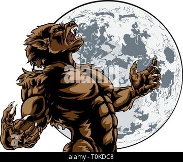 Pleine lune Howling Werewolf Monster Illustration de Vecteur