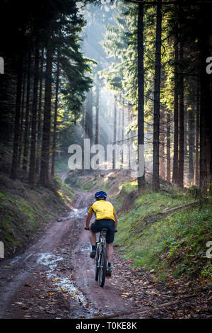 Les jeunes biker sur route boueuse - montagnes sowie, Pologne Banque D'Images