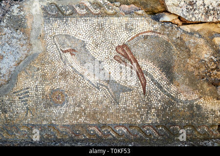 Mosaïque romaine dans les ruines de Milreu site archéologique, près de Faro, Algarve, Estói, Faro, Portugal Banque D'Images