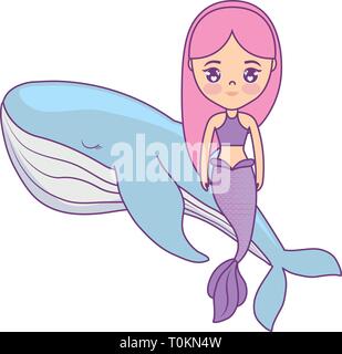 Cute mermaid assis à whale vector illustration design Illustration de Vecteur