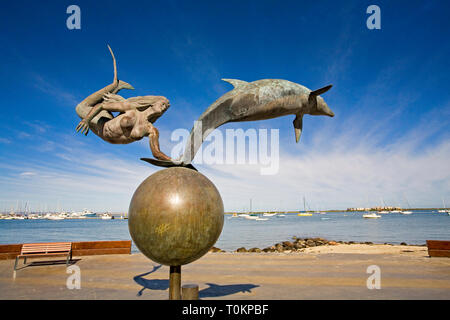 Un dauphin et de sirène sur le Malecon sur la baie de La Paz, à La Paz, Basse-Californie, Mexique Banque D'Images