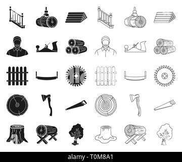 Ax,art,Black,contours,collection,ciseau,grue,croix,design,équipement,disque,tomber,clôture,chèvres,hydraulique,icon,illustration,logo,jack,isolé,blanche,poutres,plan lumbrejack,traitement,production,de,scie,scie,Section,set,signer,escaliers,cheminée,stump symbole,outils,arbre,deux,homme-vecteur,web,vecteurs vecteur , Illustration de Vecteur