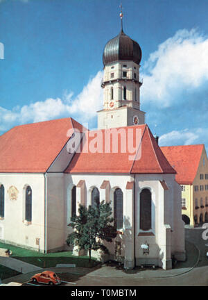 Géographie / voyage, Allemagne, Schongau, églises, église paroissiale Mariae Himmelfahrt, vue extérieure, photo, carte postale des années 1970, à Additional-Rights Clearance-Info-Not-Available Banque D'Images