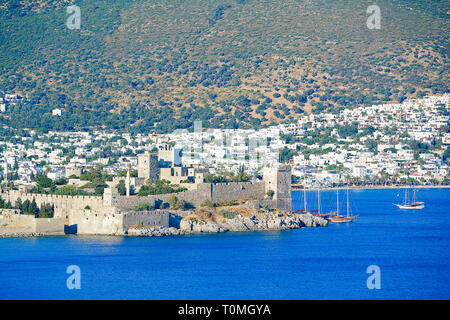 Le château de Bodrum et le port, Bodrum, Mugla, Turquie Banque D'Images