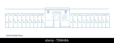 L'intérieur du corridor de l'école vide avec rangée de casiers ho vide les flux horizontal style croquis Illustration de Vecteur