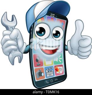 Clé de réparation de téléphones mobiles Thumbs Up Cartoon Illustration de Vecteur
