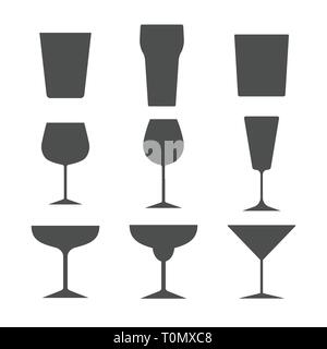 Ensemble de verres d'alcool. Symboles et icônes. Modèle plat, vector Illustration de Vecteur