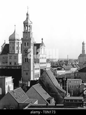 Géographie / voyage, Allemagne, Augsbourg, bâtiment, l'Hôtel de Ville et Perlachturm, vue extérieure, 1950 Additional-Rights Clearance-Info-Not-Available- Banque D'Images