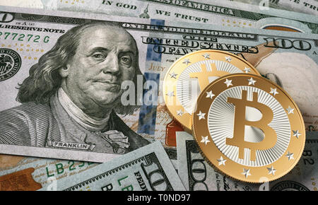 Sur un Bitcoin 100 dollar bill - le rendu 3D Banque D'Images