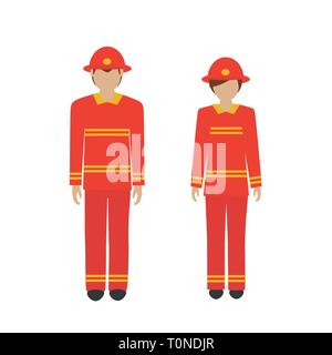 L'homme et la femme en rouge pompier personnage isolé sur fond blanc vector illustration EPS10 Illustration de Vecteur