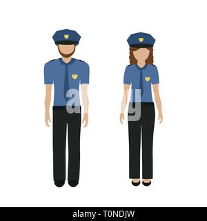 L'homme et la femme policier de caractères et policière dans l'isolé sur fond blanc uniforme illustration vecteur EPS10 Illustration de Vecteur