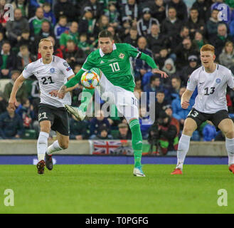 Belfast, Royaume-Uni. 21 Mar 2019. Stade national de football à Windsor Park, Belfast, Irlande du Nord. 21 mars 2019. UEFA EURO 2020 - Qualification d'Irlande du Nord / l'Estonie. Action de sessions de jeu. Kyle Lafferty (10) L'Irlande du Nord. Crédit : David Hunter/Alamy Live News. Banque D'Images