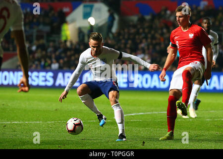 Ashton Gate, Bristol, Royaume-Uni. Mar 21, 2019. James Maddison d'Angleterre U21s au cours de la match amical entre l'Angleterre U21 et U21 de la Pologne à Ashton Gate, Bristol, Angleterre le 21 mars 2019. Photo par Dave Peters. Usage éditorial uniquement, licence requise pour un usage commercial. Aucune utilisation de pari, de jeux ou d'un seul club/ligue/dvd publications. Credit : UK Sports Photos Ltd/Alamy Live News Banque D'Images