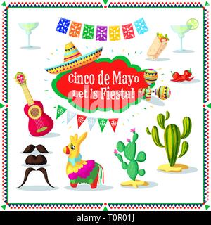Le Cinco de Mayo mexicain Holliday vecteur. Mexicana partie icône. Siesta cartoon illustration. Élément de design style carnaval au Mexique. Le Cinco de Mayo parade wi Illustration de Vecteur