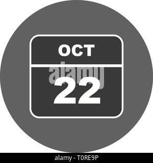 22 octobre date sur un seul jour calendrier Banque D'Images