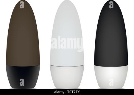 Déodorant antiperspirant modèles vierges Vector Illustration. Ensemble de maquettes de rouler sur les désodorisants isolé sur fond blanc. Boîtier en plastique réaliste Illustration de Vecteur