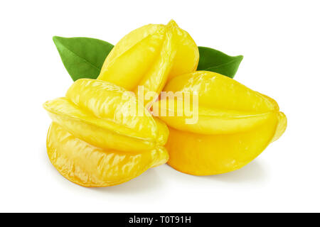 La carambole ou star-fruits avec leaf isolé sur fond blanc. Banque D'Images