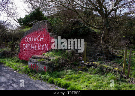 N'oubliez pas Tryweryn, la vallée dans le Nord du Pays de Galles qui a été inondée en 1960 de réglementer l'eau sur le Merseyside. Credit : Lewis Mitchell. Banque D'Images