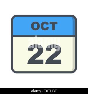 22 octobre date sur un seul jour calendrier Banque D'Images