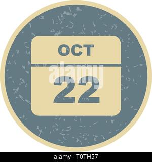 22 octobre date sur un seul jour calendrier Banque D'Images