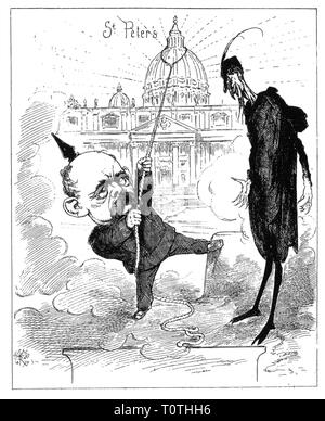 La politique, Kulturkampf, caricature, Bismarck essaie de détruire la coupole de la Basilique St Pierre, 'Bismarck et le Satan', dessin de Félix Regamey, Chicago, 1875, Additional-Rights Clearance-Info-Not-Available- Banque D'Images