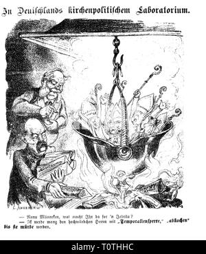 La politique, Kulturkampf, caricature, Bismarck est soft-restife d'ébullition, évêques de l'église en Allemagne "Laboratoire politique', dessin, "Kikeriki", Vienne, décembre 1873, Additional-Rights Clearance-Info-Not-Available- Banque D'Images