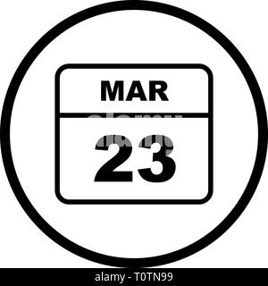 23 mars Date sur un seul jour calendrier Banque D'Images