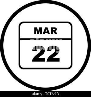 22 mars Date sur un seul jour calendrier Banque D'Images