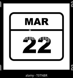 22 mars Date sur un seul jour calendrier Banque D'Images