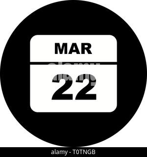 22 mars Date sur un seul jour calendrier Banque D'Images