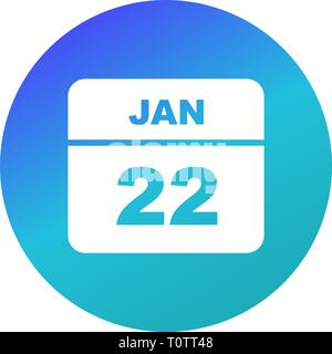 22 janvier Date sur un seul jour calendrier Banque D'Images