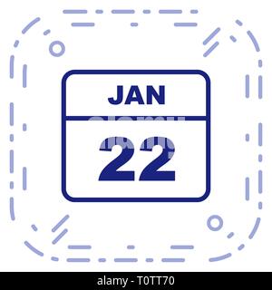 22 janvier Date sur un seul jour calendrier Banque D'Images