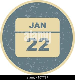 22 janvier Date sur un seul jour calendrier Banque D'Images