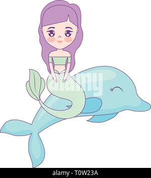 Cute mermaid assis dans dolphin vecteur animal illustration design Illustration de Vecteur