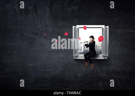 Jeune femme mime. Technique mixte Banque D'Images