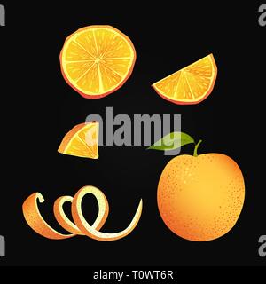 Vector illustration. Jeu de pièces d'orange. Illustration de Vecteur