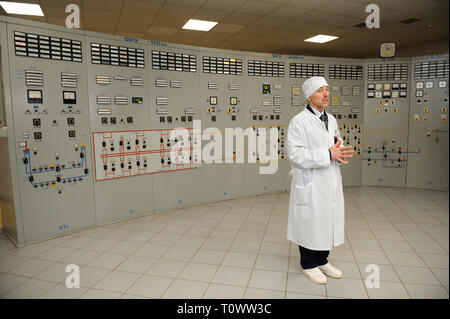 Carte de commande principal dans une salle des opérations de contrôle du réacteur de la centrale nucléaire de Tchernobyl. Le 20 avril 2018. Tchernobyl, Ukraine Banque D'Images