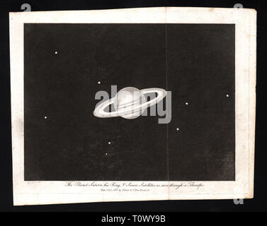 1804 Astronomie Print de Saturne et de ses sept lunes Banque D'Images