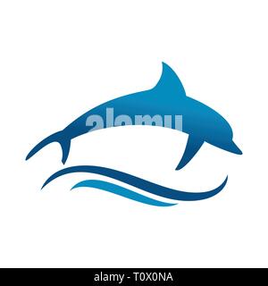 Le saut du dauphin mer vague symbole vecteur modèle de conception de logo graphique Illustration de Vecteur