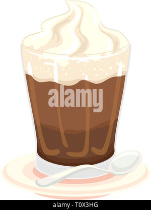 Illustration de café Einspanner sur soucoupe avec cuillère Banque D'Images